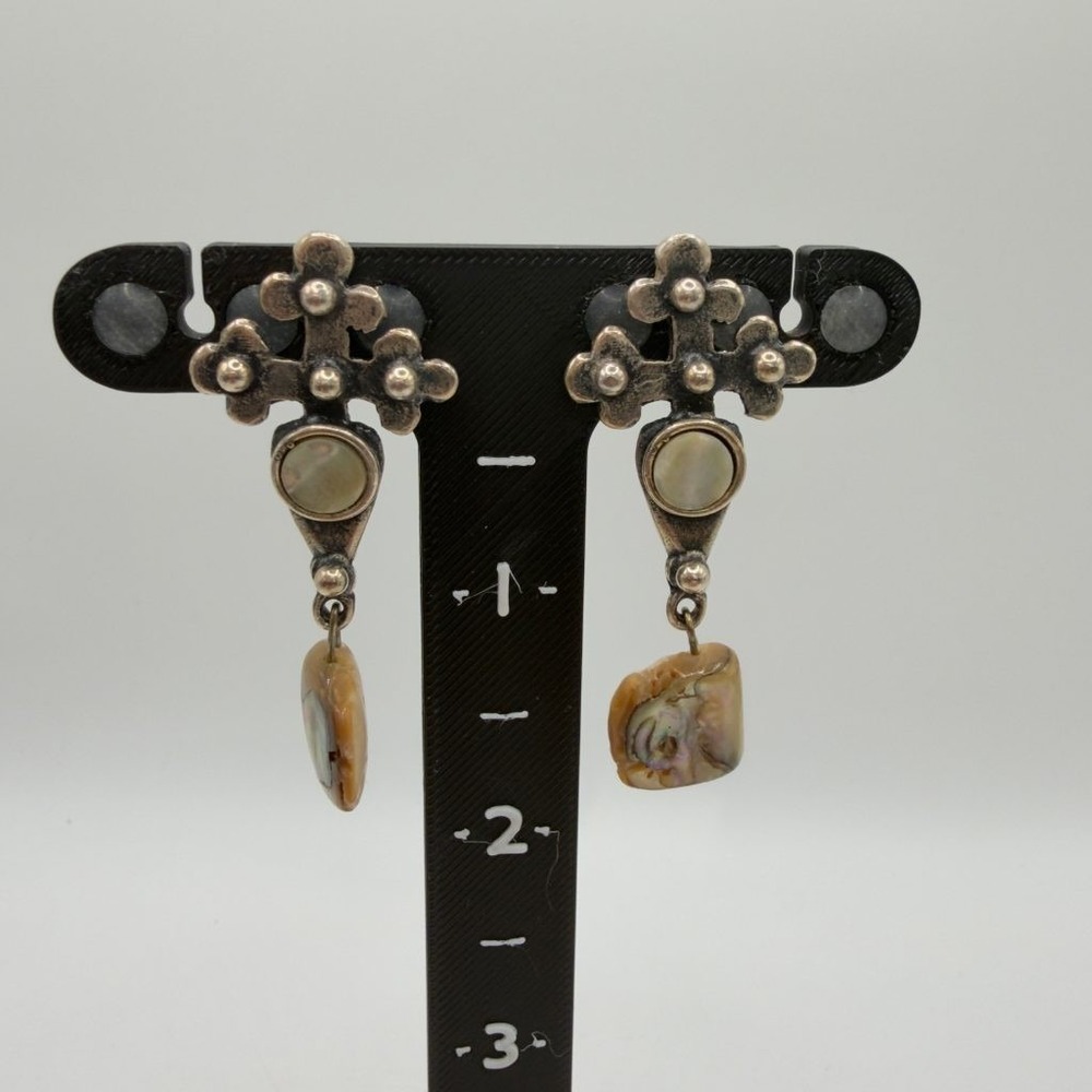 Sterling Silver Cross Earrings Artisan Made Mother of Pearl Abalone Southwestern - Picture 5 of 8